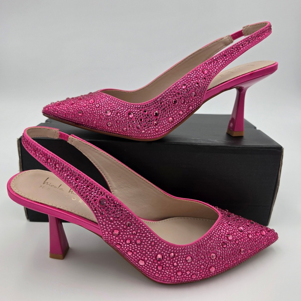 Nicole Miller NY Scoutie Fuchsia Bling Rhinestone Slingback Pumps Size 8 NWOB